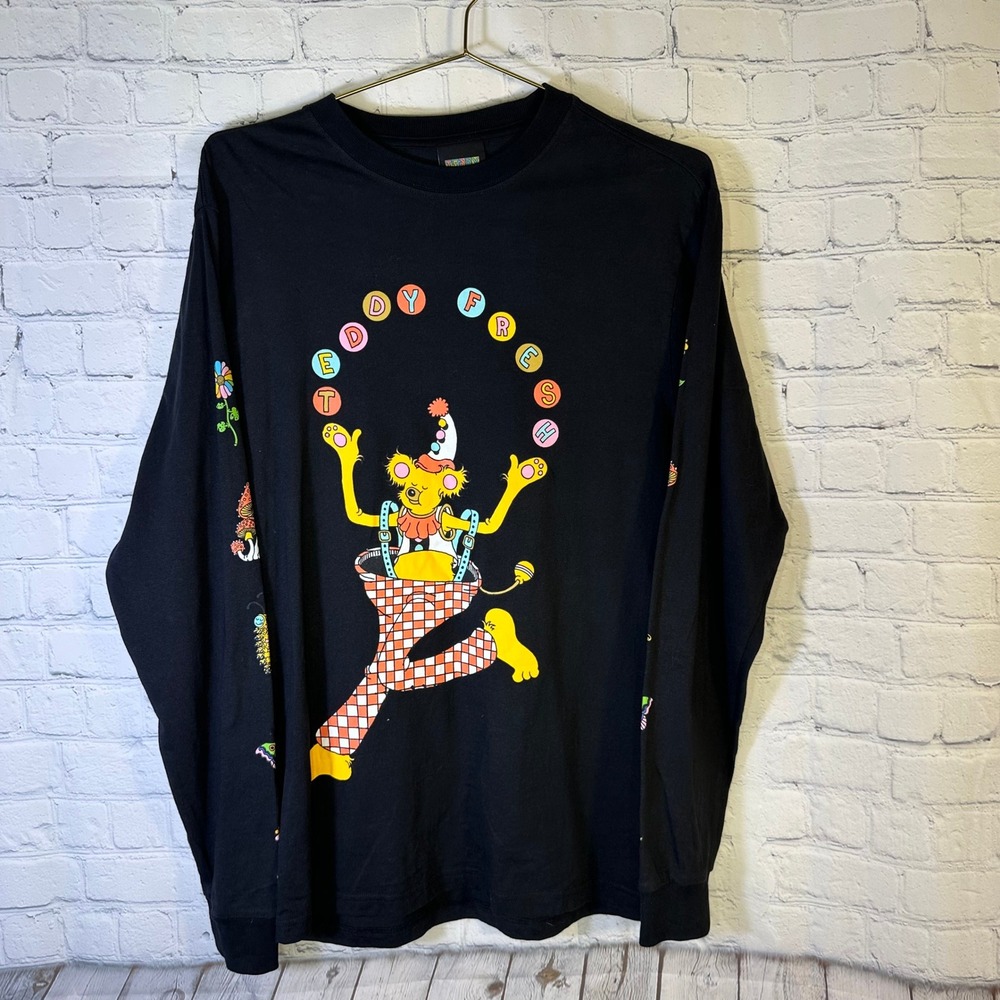 Teddy Fresh x Brian Blomerth Juggling Bear Long Sleeve T-Shirt Black Mens XS